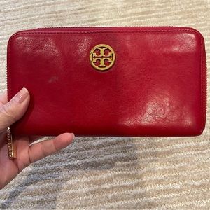 Tory Burch Red Zip-Around along Wallet